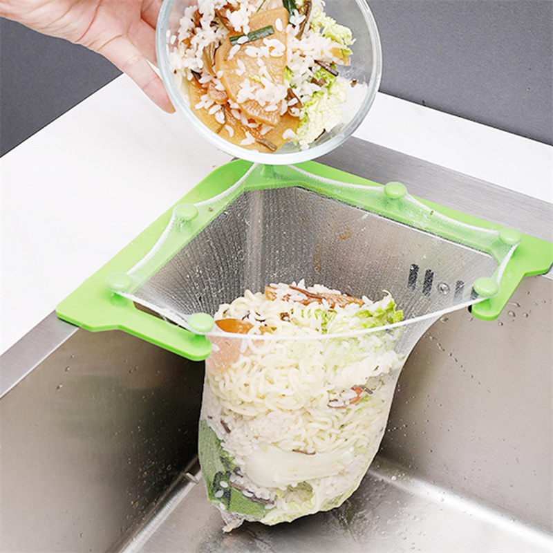 Dispozitiv pentru Spalare Alimente si Scurgere Resturi Alimentare cu Prindere adeziva pe Chiuveta, Banda Adeziva si 100 de Saci Inclusi, Verde, CBD CORAL BEST DEALS Verde 0 mm [2]