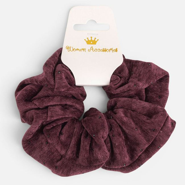 Elastic Păr Bordo Catifelat cu Strasuri pentru Femei [3]