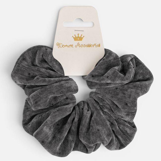 Elastic Păr Gri Catifelat cu Strasuri pentru Femei [3]