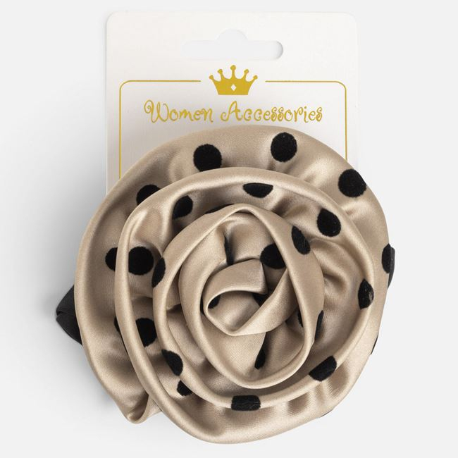 Elastic Păr Negru & Bej cu Floare pentru Femei [3]