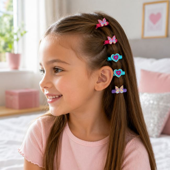 Elastice de Păr Frotte cu Fluturi si Inimi Colorate pentru Copii – 6buc [2]
