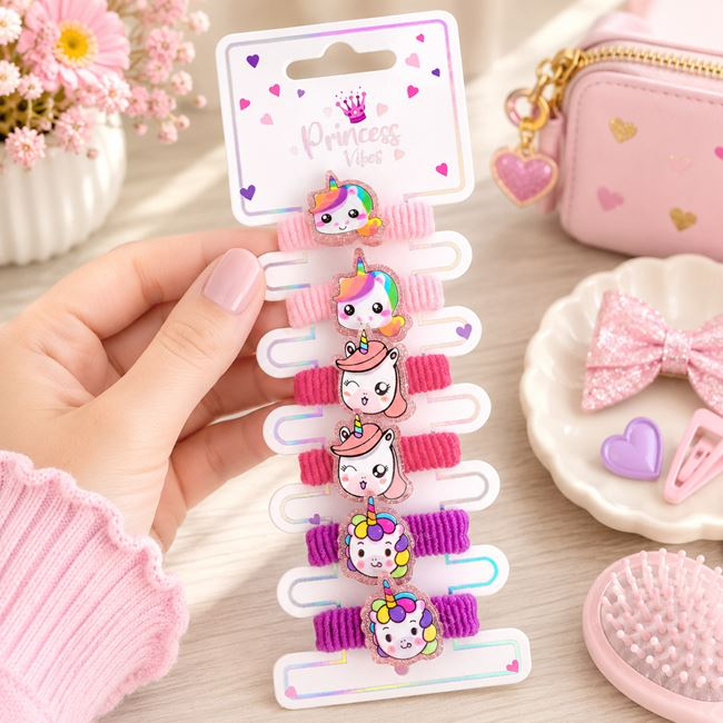 Elastice de Păr Frotte cu Unicorni 3D Glitter pentru Copii – 6buc [3]