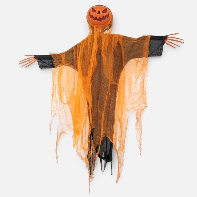 Fantomă decorativă Halloween portocaliu-negru cu mișcare, lumină și sunet [3]