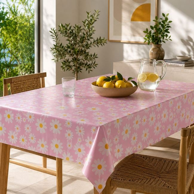 Față de Masă Plastic Roz cu Margarete 180x120 cm [2]