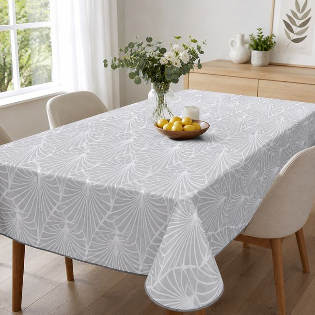 Față de Masă Plastifiată Gri-Alb cu Model Liniar, 180x140 cm, Vinil [2]