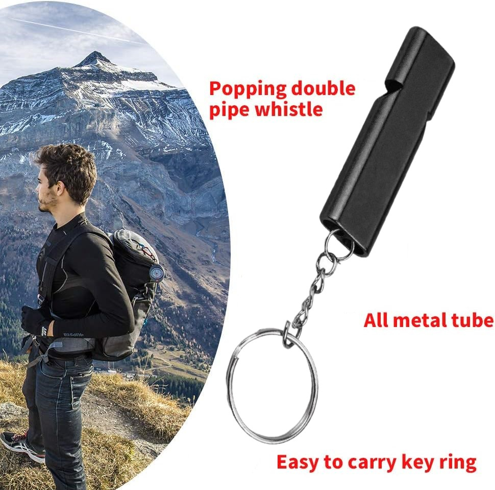 Fluier dublu din aluminiu cu inel pentru chei, pentru arbitri si activitati in aer liber, 5.5 cm [4]