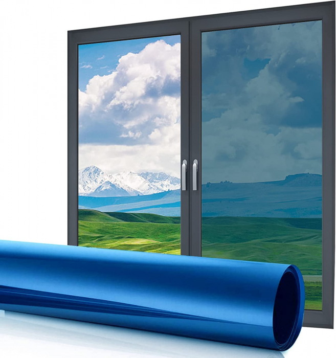 Folie Autoadeziva Pentru Geam cu Protectie Solara UV si Efect de Oglinda, Albastru, Calitate Premium, Dimensiune 200 x 60 cm CBD CORAL BEST DEALS [26]