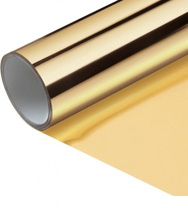 Folie Autoadeziva Pentru Geam cu Protectie Solara UV si Efect de Oglinda, Auriu, Gold, Calitate Premium, Dimensiune 200 x 60 cm CBD CORAL BEST DEALS [5]