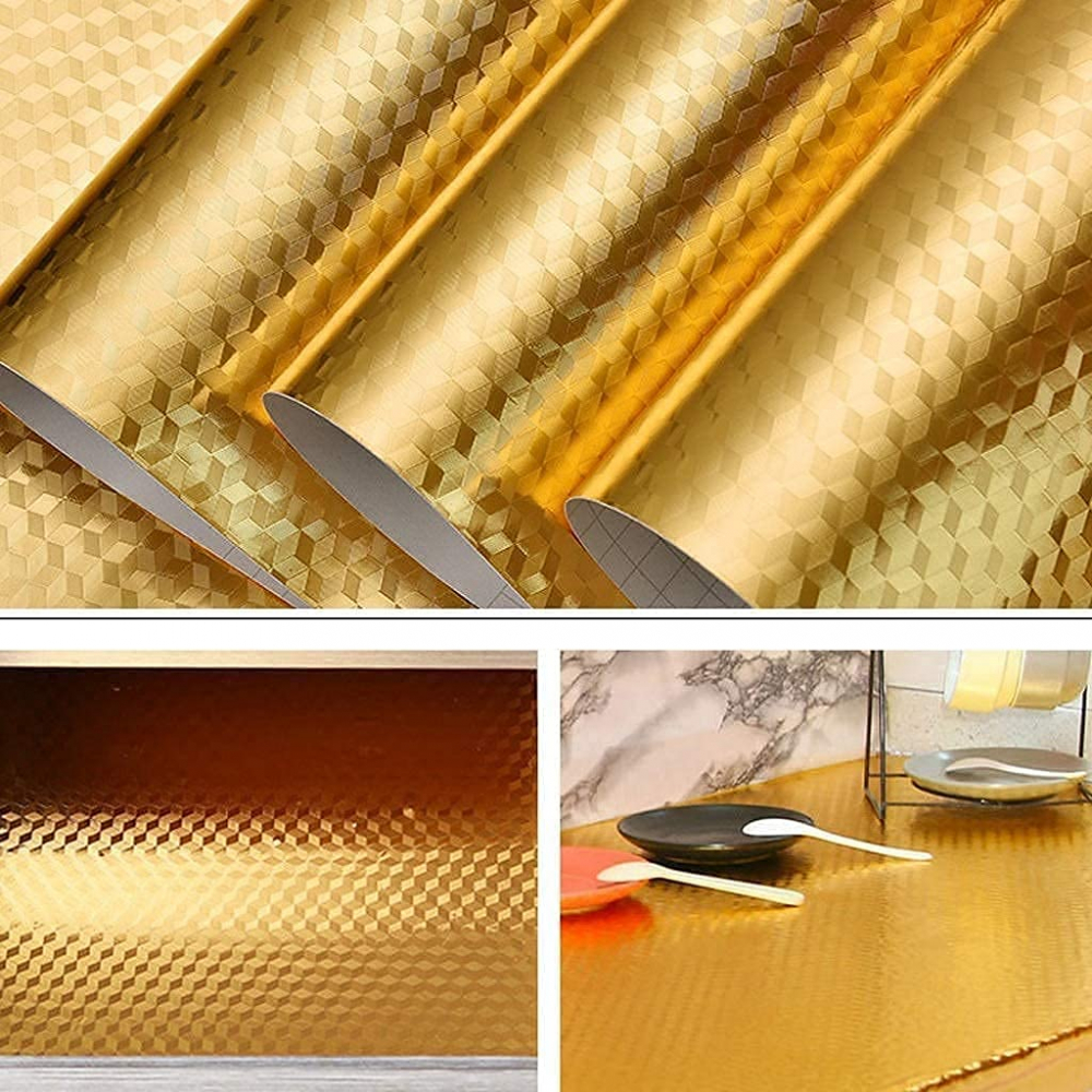 Folie Dcorativa, pentru Protectie Pereti si Mobila de Bucatarie, 40 x 200cm, Model 3D, Auriu, Galben, CBD CORAL BEST DEALS Auriu metalizat 40 cm [6]