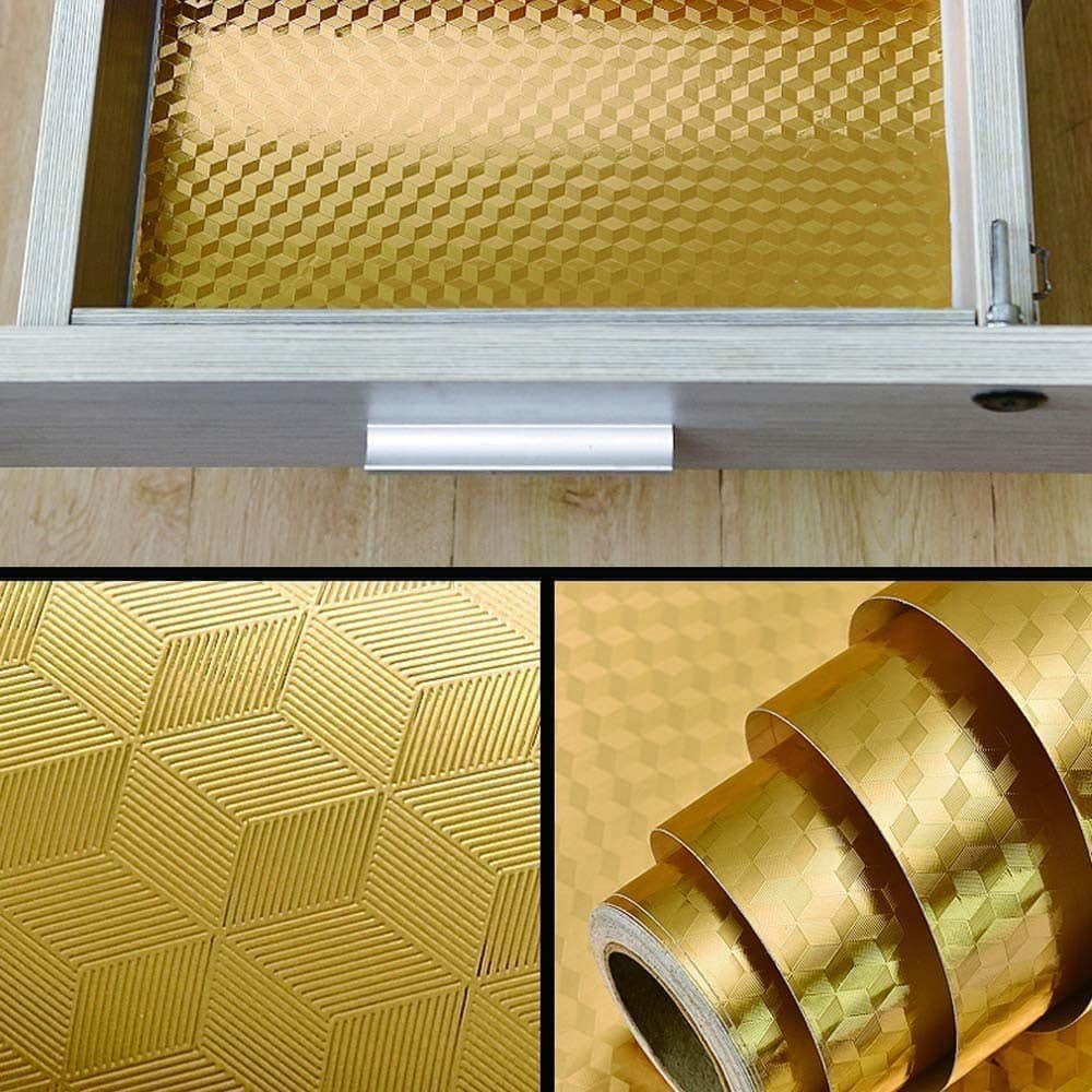 Folie Dcorativa, pentru Protectie Pereti si Mobila de Bucatarie, 40 x 200cm, Model 3D, Auriu, Galben, CBD CORAL BEST DEALS Auriu metalizat 40 cm [4]