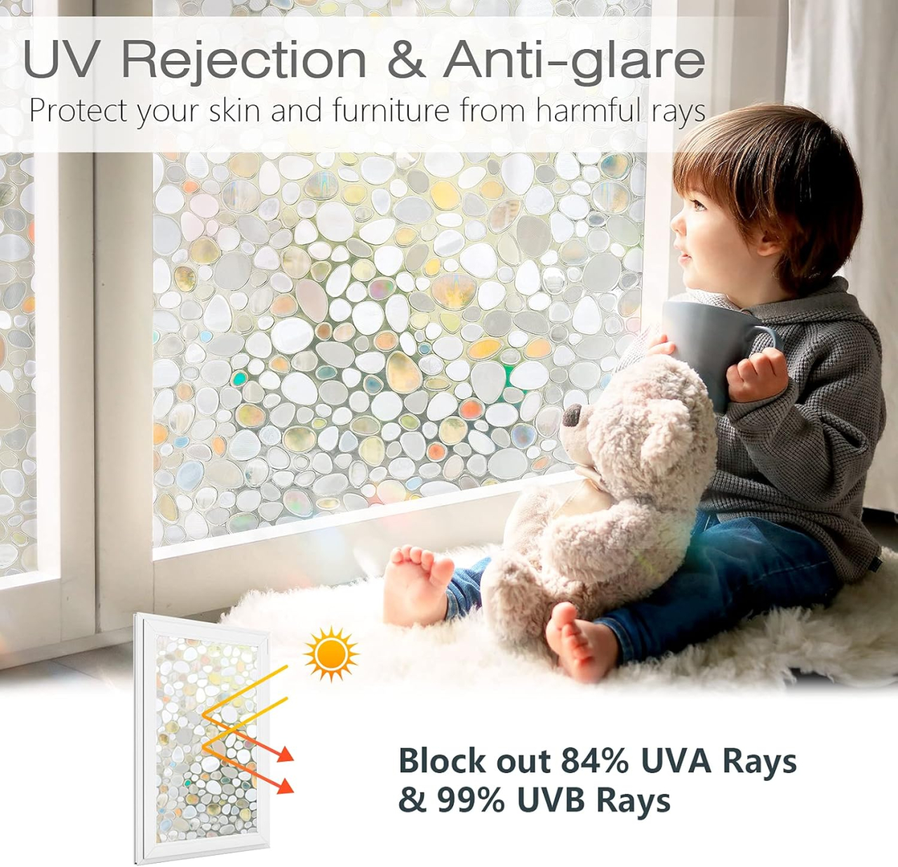 Folie decorativă pentru geam cu efect privacy 200 x 60 cm, model White Stone [3]