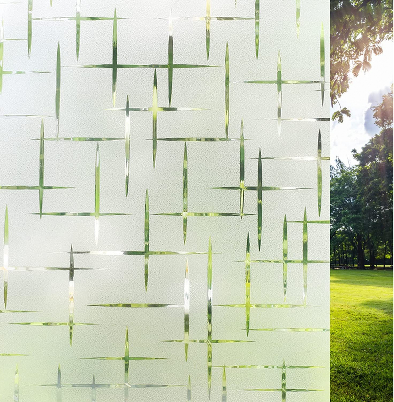Folie privacy decorativă pentru geam 200 x 60 cm, model Cruce, protecție UV [5]