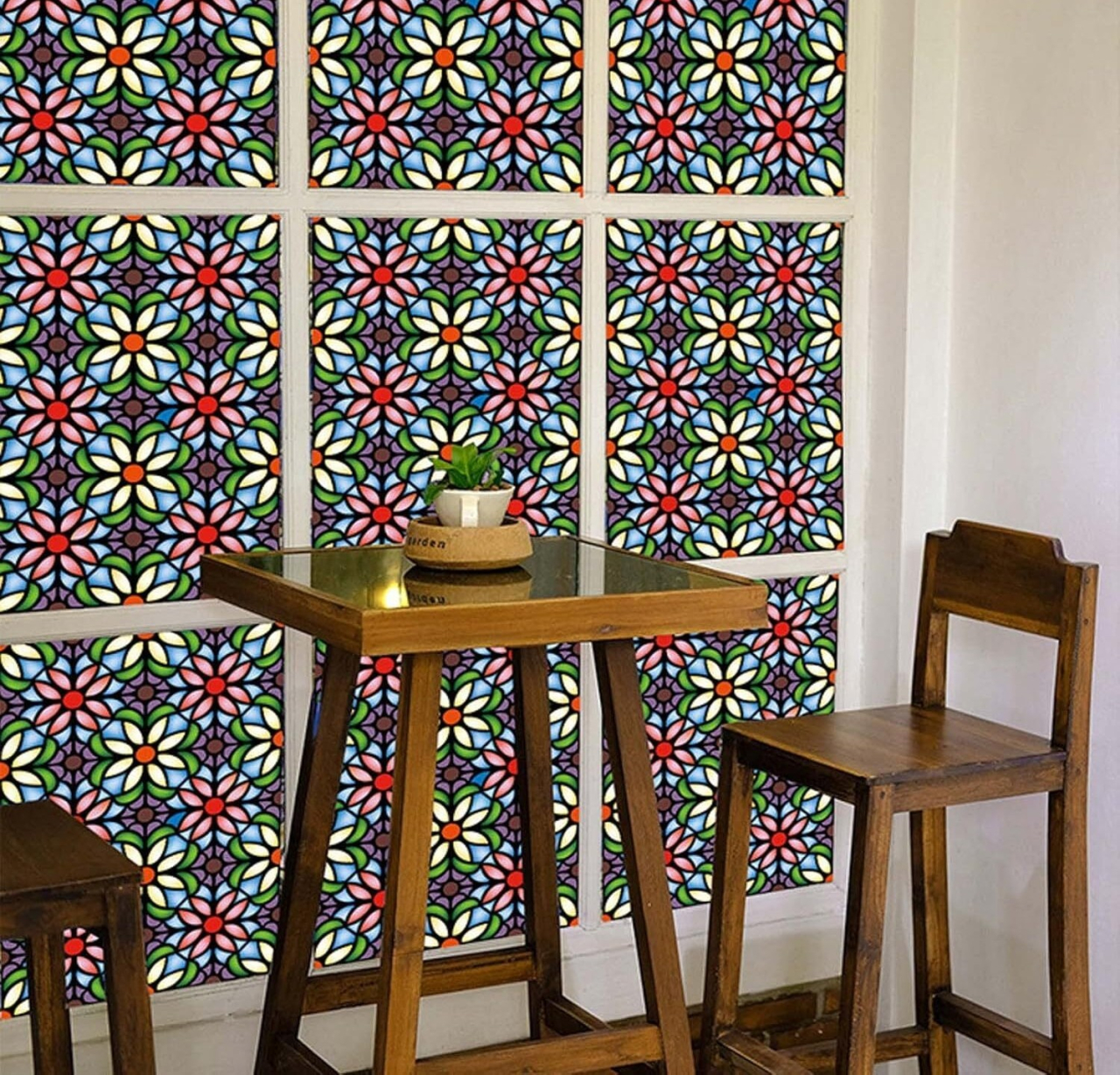 Folie autoadezivă vitraliu pentru geam 100 x 60 cm, model Floral [4]