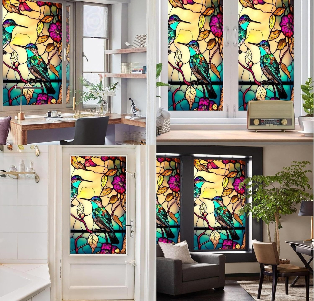Folie vitraliu autoadezivă pentru geam 100 x 60 cm, model Pasărea Privighetoare, UV 400 [2]