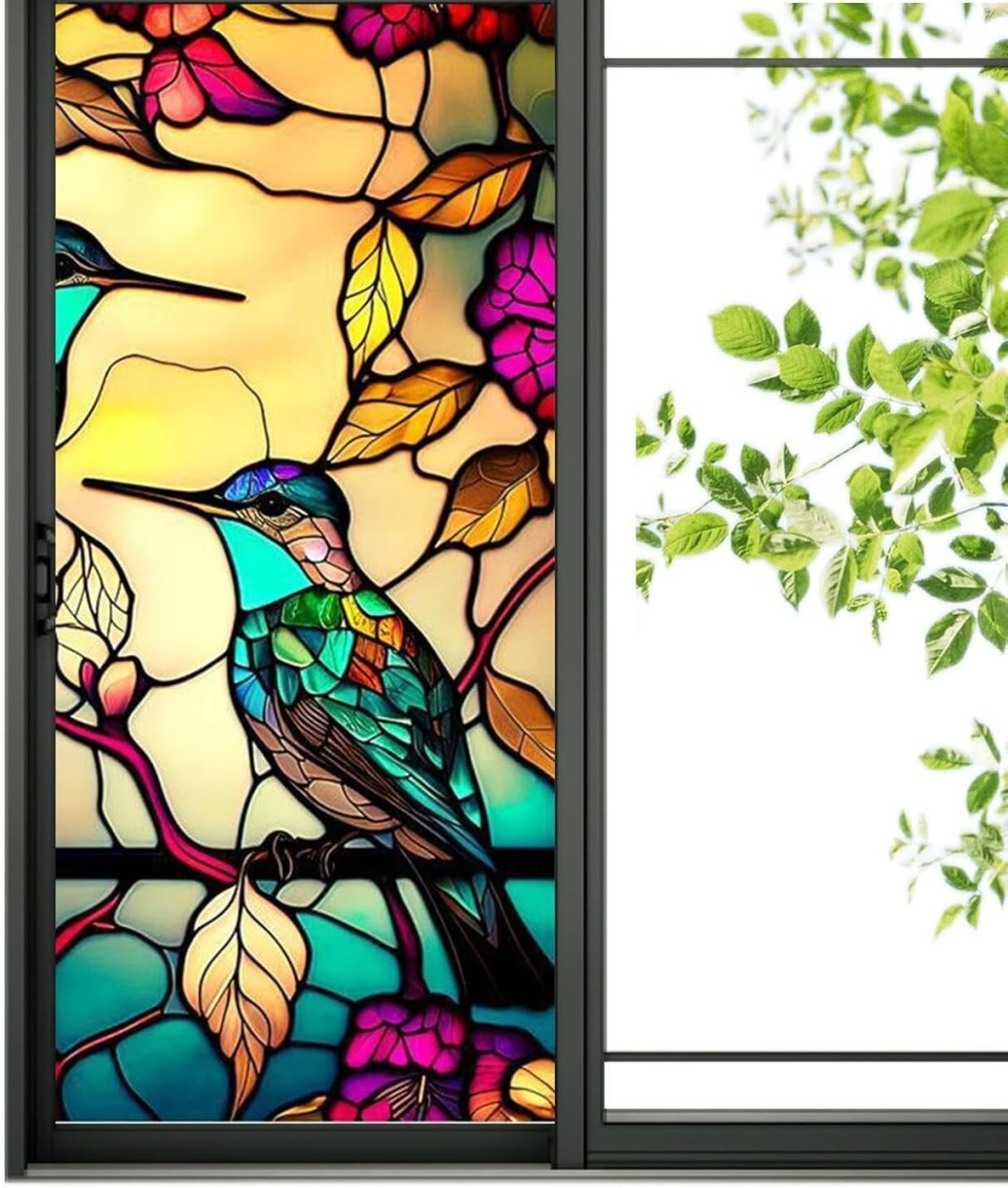 Folie vitraliu autoadezivă pentru geam 100 x 60 cm, model Pasărea Privighetoare, UV 400 [4]