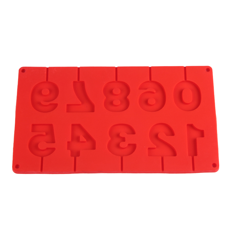 Forma 10 Numere, pentru Acadele din Ciocolata, Zahar sau Jeleu Cake Pops, 28 x 16.5 cm, din Silicon Rosu, CBD CORAL BEST DEALS [3]
