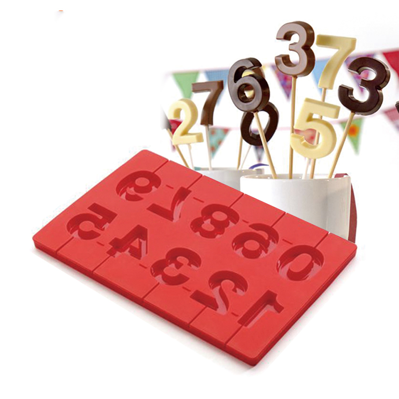 Forma 10 Numere, pentru Acadele din Ciocolata, Zahar sau Jeleu Cake Pops, 28 x 16.5 cm, din Silicon Rosu, CBD CORAL BEST DEALS [4]