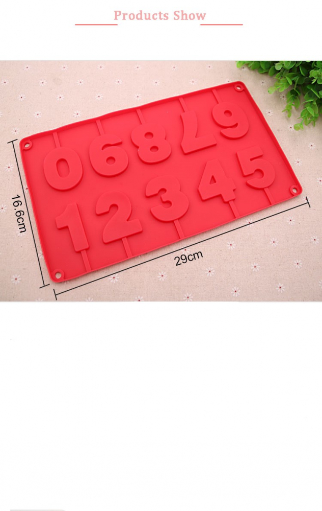 Forma 10 Numere, pentru Acadele din Ciocolata, Zahar sau Jeleu Cake Pops, 28 x 16.5 cm, din Silicon Rosu, CBD CORAL BEST DEALS [2]