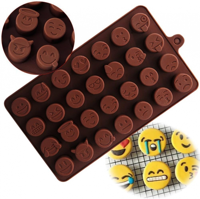 Forma din Silicon, Model Emoticoane pentru Ciocolata de Casa, Bomboane, Jeleuri sau Cuburi de Gheata, CBD CORAL BEST DEALS [10]