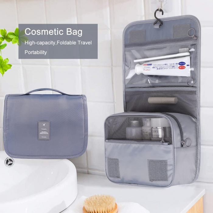 Geanta Cosmetice Gri, pentru Voiaj si Transport Produse de Igiena Personala, Impermeabila, CBD CORAL BEST DEALS [2]