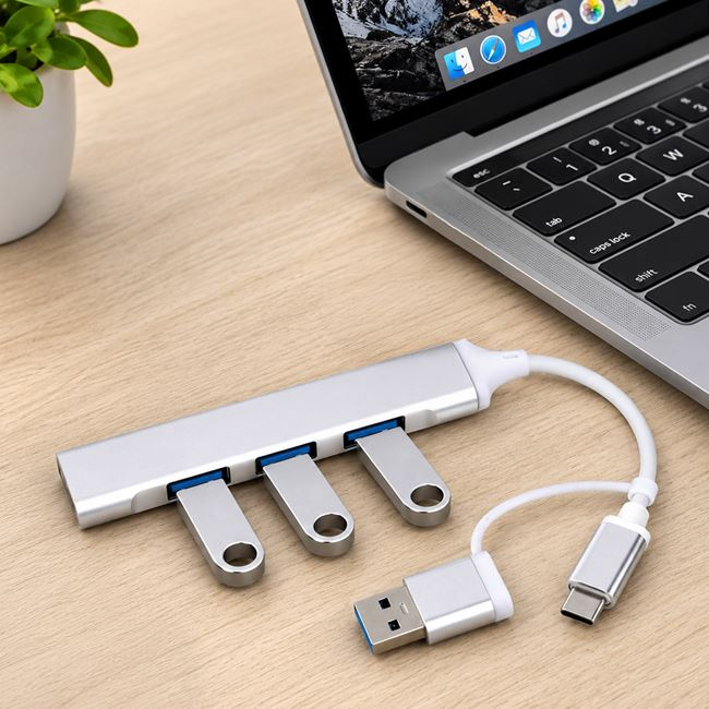 Hub USB cu 4 Porturi, Conectare USB-C și USB [2]