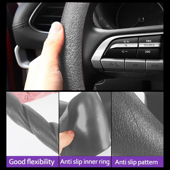 Husa Volan Gri din Silicon Elastic, Pentru Protejarea Volanului Masinii si Condus Confortabil, Universal Compatibila, Diametru 32-40 cm, CBD CORAL BEST DEALS [8]