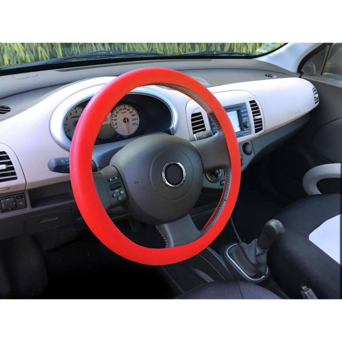 Husa Volan Rosu din Silicon Elastic, Pentru Protejarea Volanului Masinii si Condus Confortabil, Universal Compatibila, Diametru 32-40 cm, CBD CORAL BEST DEALS [5]