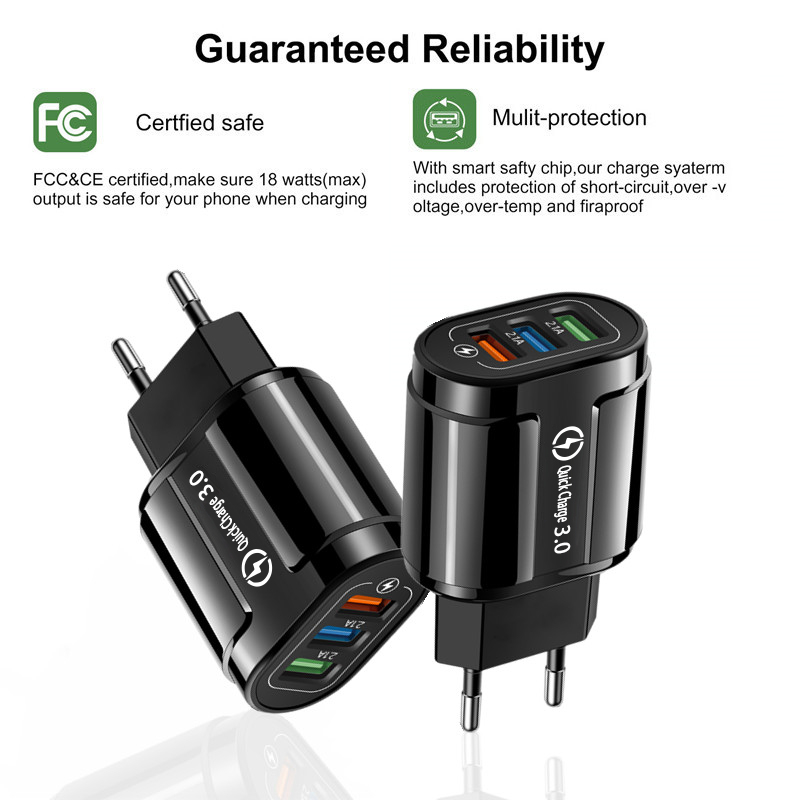 Incarcator Retea 3x USB cu Multiple Protectii Ultra Fast Charge Qualcomm 3.0, Negru, CBD CORAL BEST DEALS Negru 2.1 Ah [3]