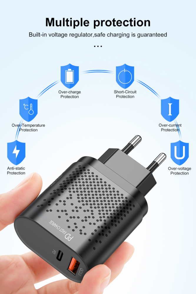 Incarcator Retea cu 2 Porturi USB Ultra Charge 1x USB 3.0 si 1x USB Tip Csi Priza Inteligent cu Incarcare Super Rapida Compatibil Universal, Negru Negru 5 Ah [7]