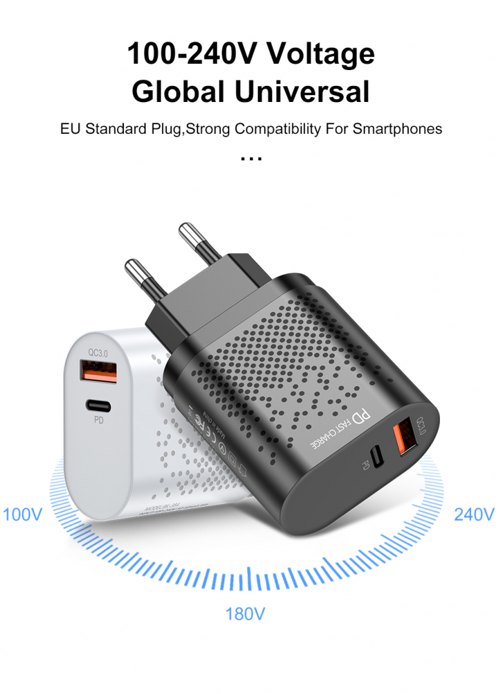Incarcator Retea cu 2 Porturi USB Ultra Charge 1x USB 3.0 si 1x USB Tip Csi Priza Inteligent cu Incarcare Super Rapida Compatibil Universal, Negru Negru 5 Ah [6]