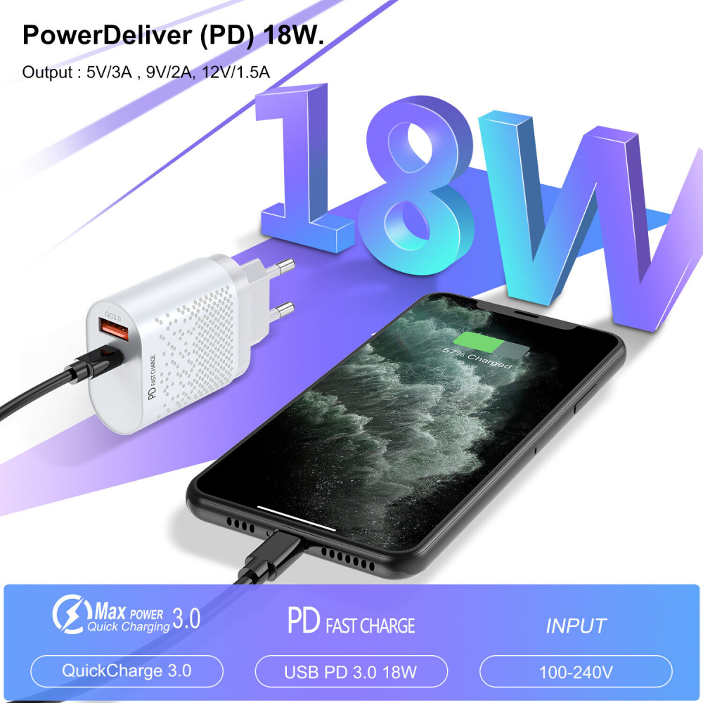 Incarcator Retea cu 2 Porturi USB Ultra Charge 1x USB 3.0 si 1x USB Tip Csi Priza Inteligent cu Incarcare Super Rapida Compatibil Universal, Negru Negru 5 Ah [3]
