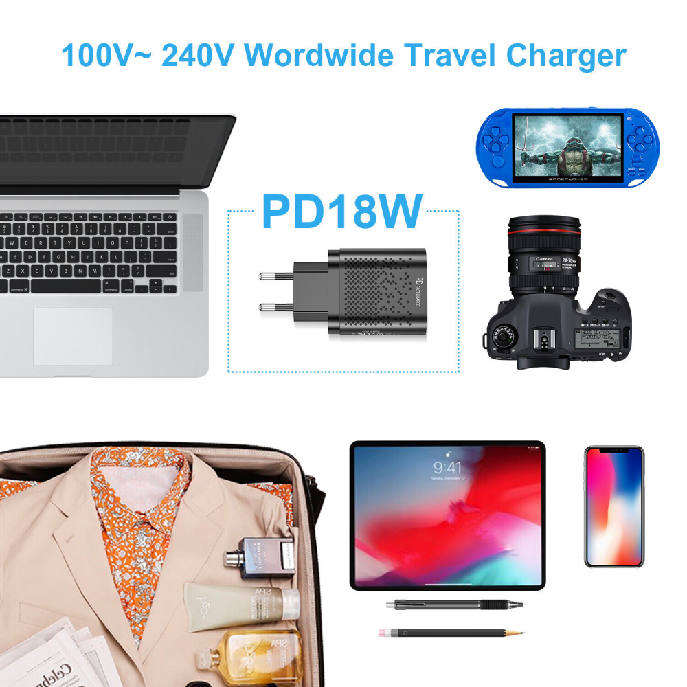 Incarcator Retea cu 2 Porturi USB Ultra Charge 1x USB 3.0 si 1x USB Tip Csi Priza Inteligent cu Incarcare Super Rapida Compatibil Universal, Negru Negru 5 Ah [8]