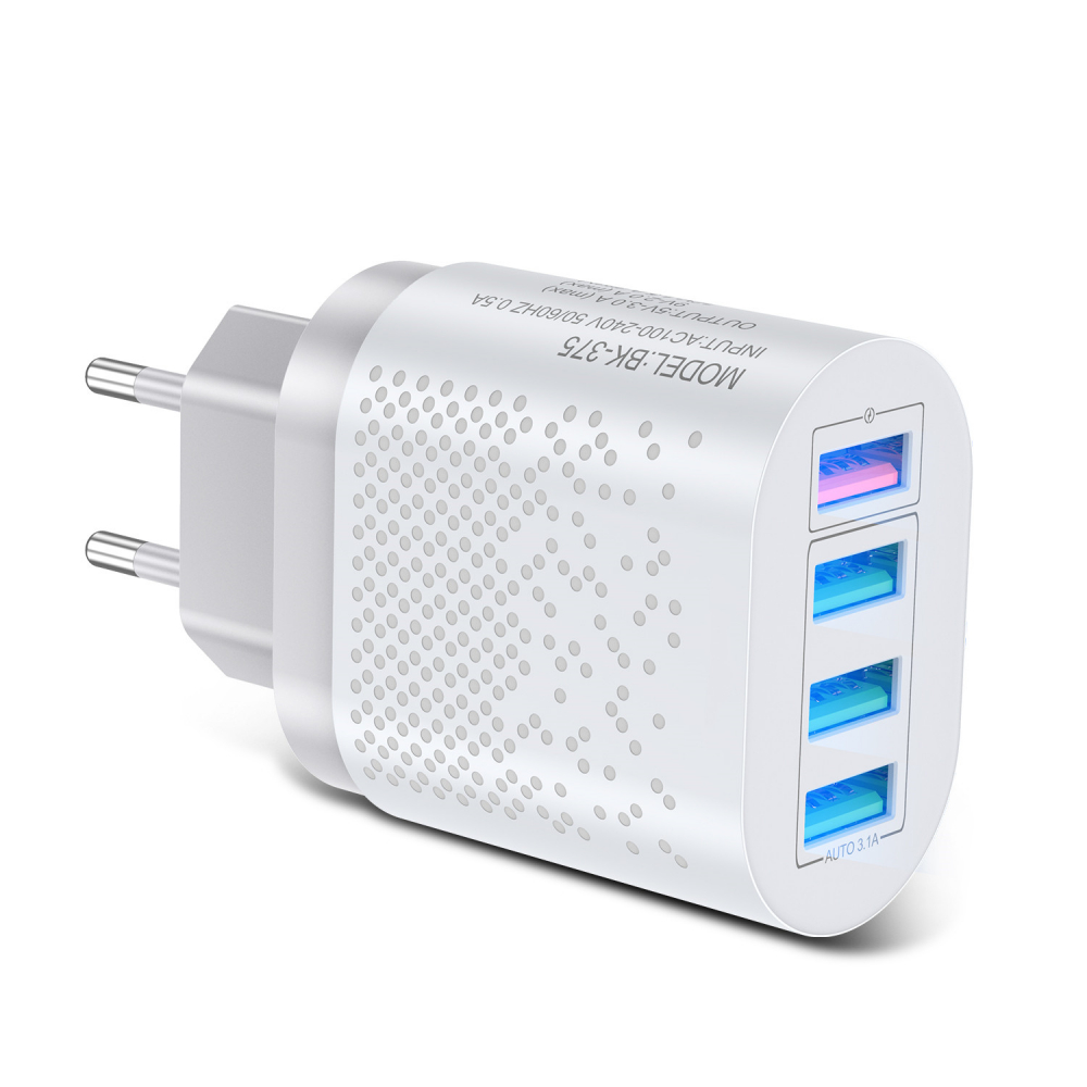 Incarcator USB cu 4 Porturi Fast Charge si Multiple Protectii, Incarcare Rapida, Premium, Alb, CBD CORAL BEST DEALS Alb 3 Ah [3]