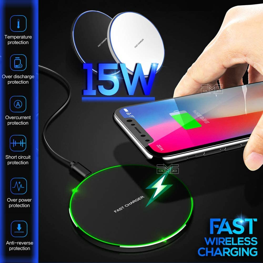 Incarcator Wireless Fast Charge Ultra Slim cu Lumina LED si Finisaje Premium cu Compatibilitate Universala Android IOS, CBD CORAL BEST DEALS Negru 1.5 Ah [3]