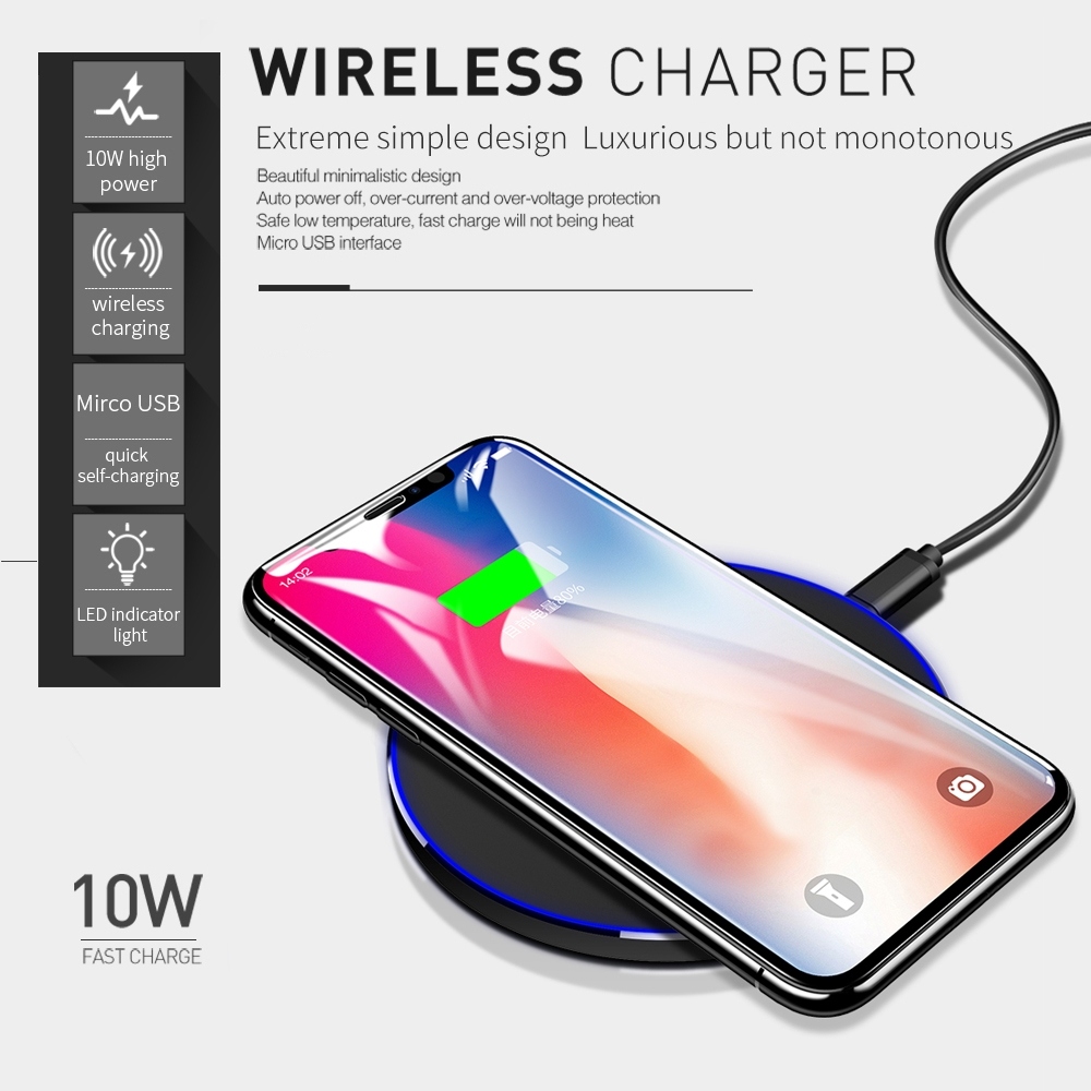 Incarcator Wireless Fast Charge Ultra Slim cu Lumina LED si Finisaje Premium cu Compatibilitate Universala Android IOS, CBD CORAL BEST DEALS Negru 1.5 Ah [2]