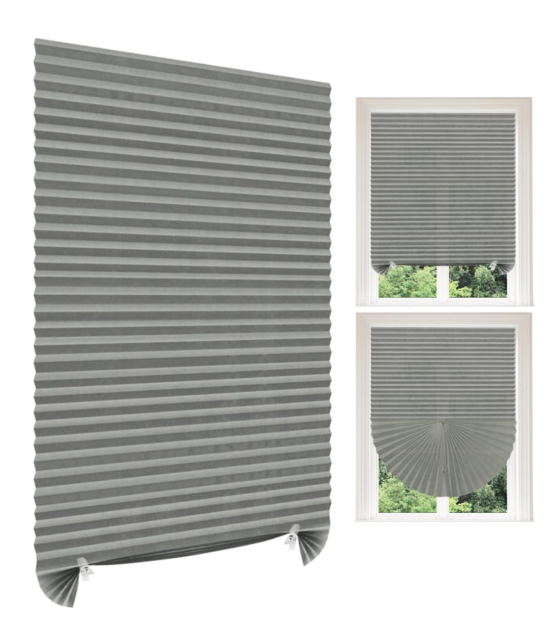 Jaluzea plisată autoadezivă pentru fereastră 90 x 180 cm, Gri, fără găurire [2]