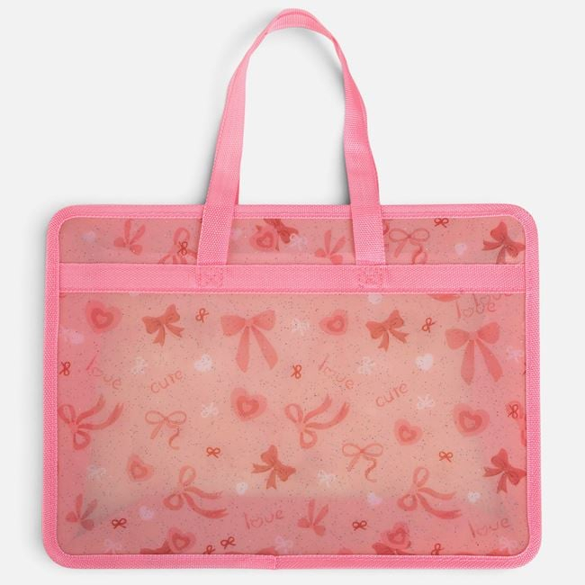 Mapă roz cu fundițe glitter fermoar și mânere 33x9,5x26 cm [2]