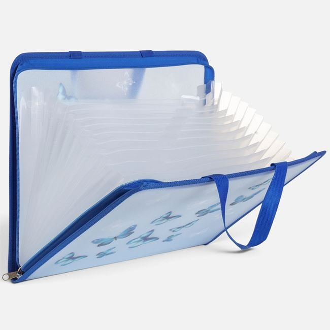 Mapă Tip Acordeon Albastră cu Fluturi si Fermoar 35,5x3x28,5cm [2]