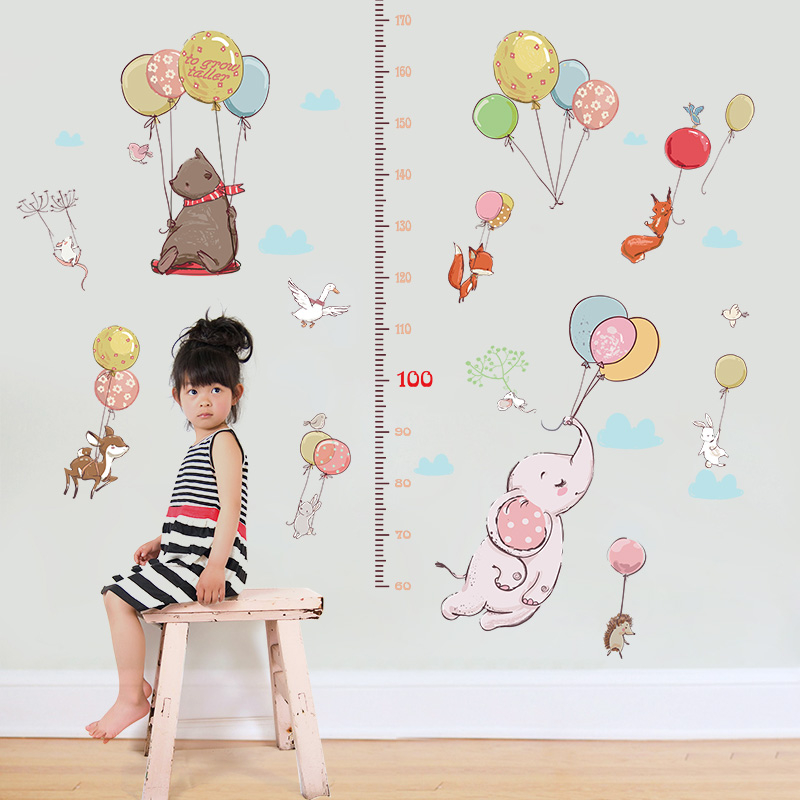 Metru Sticker Autocolant, Baloane si Animale Salbatice, pentru Masurare Inaltime Copii, CBD CORAL BEST DEALS Alb 60 cm [4]