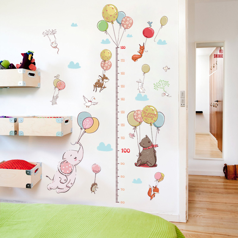 Metru Sticker Autocolant, Baloane si Animale Salbatice, pentru Masurare Inaltime Copii, CBD CORAL BEST DEALS Alb 60 cm [2]