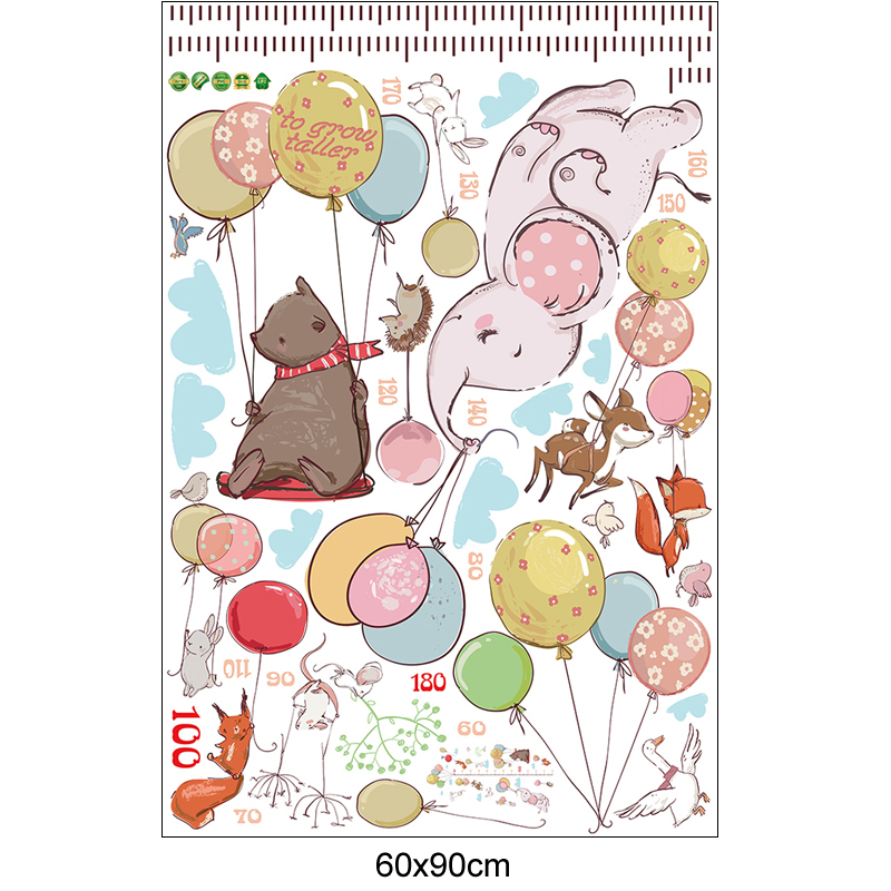 Metru Sticker Autocolant, Baloane si Animale Salbatice, pentru Masurare Inaltime Copii, CBD CORAL BEST DEALS Alb 60 cm [9]