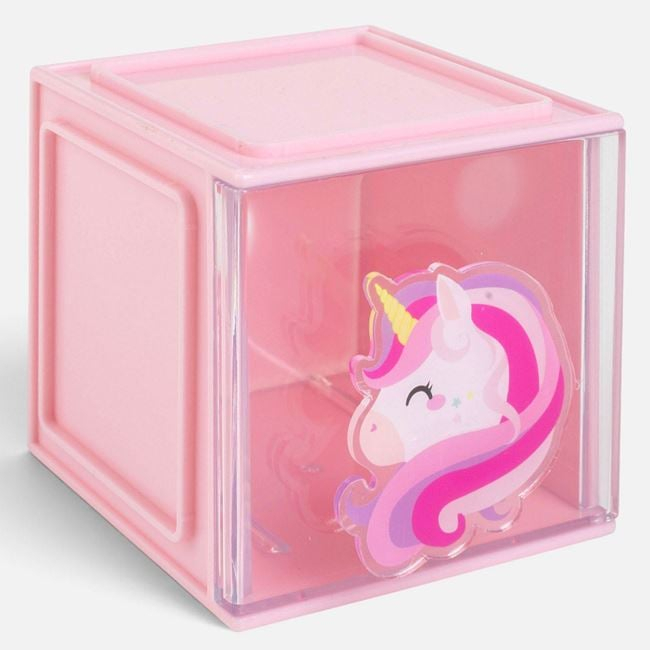 Mini organizator de birou unicorn roz transparent 8,5 cm [3]