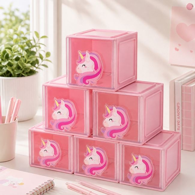 Mini organizator de birou unicorn roz transparent 8,5 cm [2]