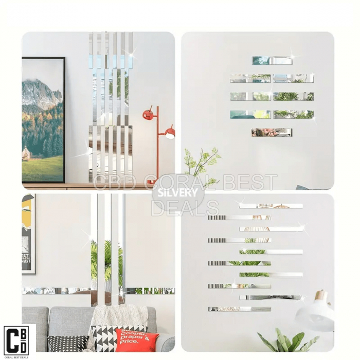 Oglinda Autoadeziva Premium, Dimensiuni 35 x 8 cm CBD CORAL BEST DEALS, Pentru Amenajarea Spatiului Interior, Model Dreptunghi, Set 6 Bucati [3]