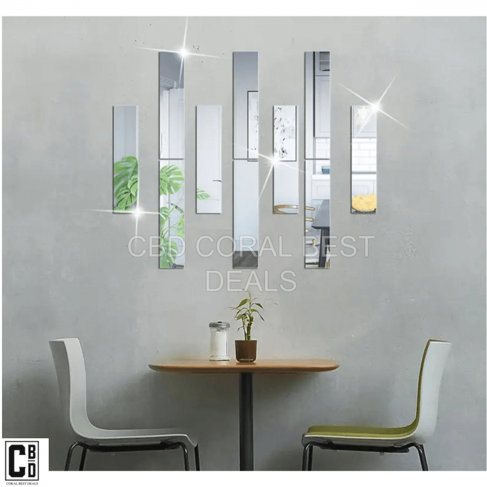 Oglinda Autoadeziva Premium, Dimensiuni 35 x 8 cm CBD CORAL BEST DEALS, Pentru Amenajarea Spatiului Interior, Model Dreptunghi, Set 6 Bucati [6]