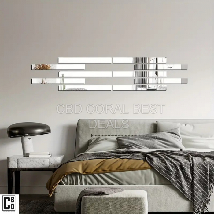Oglinda Autoadeziva Premium, Dimensiuni 35 x 8 cm CBD CORAL BEST DEALS, Pentru Amenajarea Spatiului Interior, Model Dreptunghi, Set 6 Bucati [19]