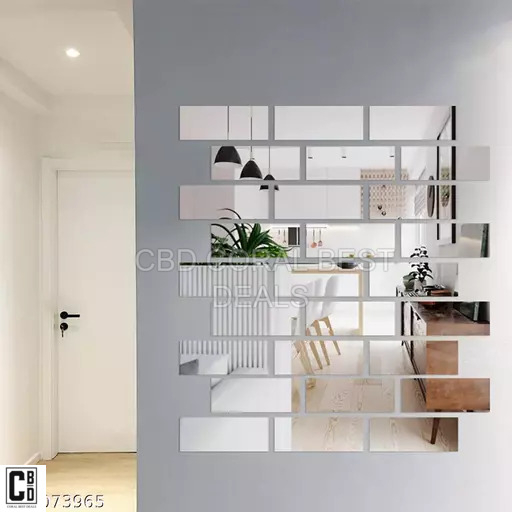 Oglinda Autoadeziva Premium, Dimensiuni 35 x 8 cm CBD CORAL BEST DEALS, Pentru Amenajarea Spatiului Interior, Model Dreptunghi, Set 6 Bucati [10]