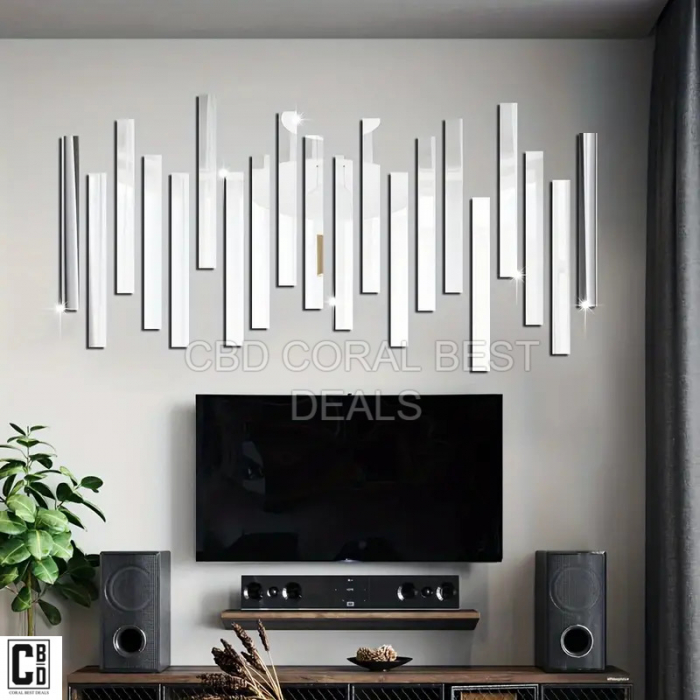 Oglinda Autoadeziva Premium, Dimensiuni 35 x 8 cm CBD CORAL BEST DEALS, Pentru Amenajarea Spatiului Interior, Model Dreptunghi, Set 6 Bucati [11]