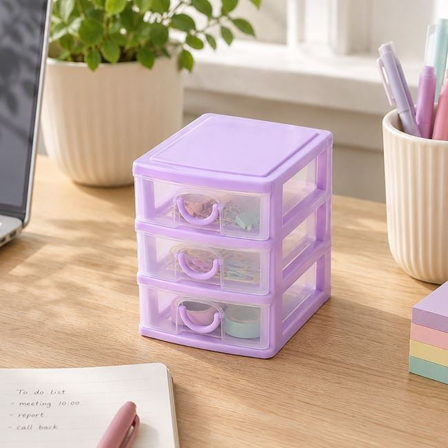 Organizator de Birou Lila cu 3 Sertare, 11x9x13 cm [2]