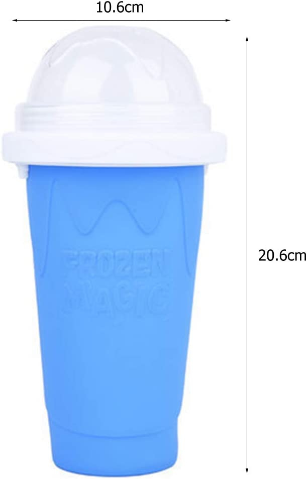 Pahar pentru Facut Slushy, MilkShake si Suc Inghetat, Compatibil Congelator, 250ml cu Lingura si Pai 2in1, Silicon Premium, Albastru, CBD CORAL BEST DEALS Albastru [2]